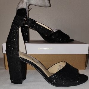 Jessica Simpson Black Glitter Block Heel Sandals
